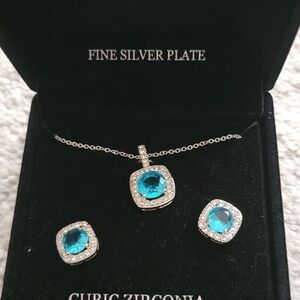 Elegant Silver and Blue Cubic Zirconia Jewelry Set